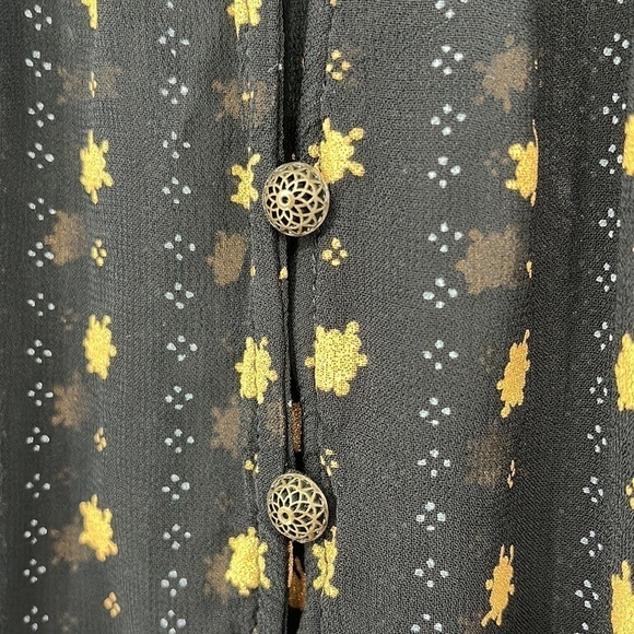 Lucky Brand Semi-Sheer Boho Peasant Top Black Gold Size Small - Picture 5 of 7